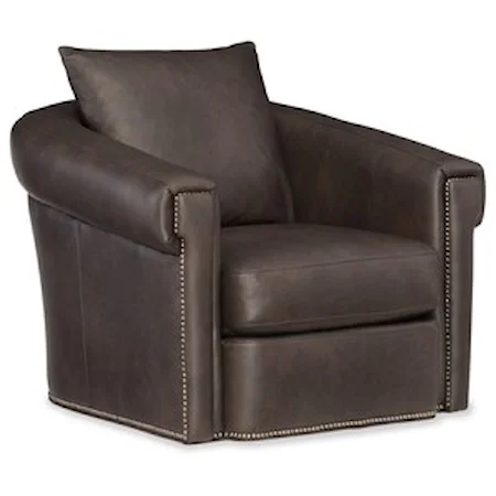 Transitional Leather Swivel Glider with Nailhead Trim